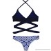 Vogueric Womens Front Cross Floral Bottom Bikini Set Padding Halter Two Pieces Swimsuit Navy B073SVDMBQ